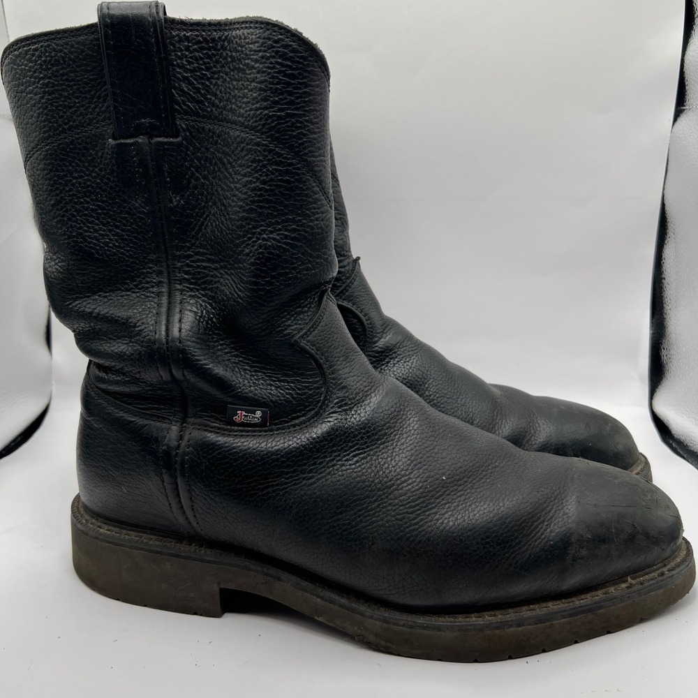 Justin Mens 4767 Pitstop Leather Pull On Work Boots Safey Toe USA Made 11.5 EE